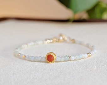 Jadeite Agate Beaded Bracelet: 14k Gold Filled Gemstone Bracelet