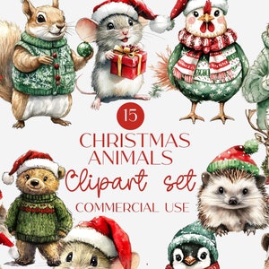 Weihnachten niedlichen Tier Clipart-Set, Weihnachten PNG Bundle, Vintage Weihnachten, Weihnachten Sweatshirt PNG, Urlaub Clipart, Winter Clipart