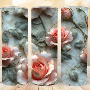3D Pink Roses Floral Tumbler Wrap , 20 oz Skinny Tumbler Sublimation Design, Flowers Tumbler Wrap, Instant Digital Download PNG