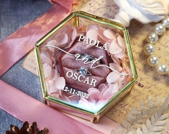 Ring-Box | Verlobungsring Box | Hochzeit Ring Box | Ringschatulle Samt | Vorschlag | Doppelschlitz | Glas Ring Box | Personalisiertes Ringkissen