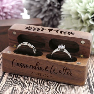 Caja de anillo, Caja de anillo de boda, Caja de anillo de compromiso doble, Caja portadora de anillo, Caja de anillo de madera, Caja de anillo de propuesta, Almohada de anillo personalizada imagen 5