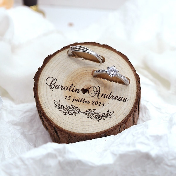 Boîte d’anneau de mariage de souche d’arbre, boîte de porteur d’anneau de souche d’arbre, boîte de bague de fiançailles double pour cérémonie de mariage, boîte à anneaux en bois, boîte à anneau de proposition