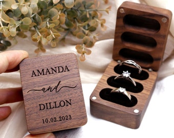 Ring Box, Wedding Ring Box, Triple Engagement Ring Box, Ring Bearer Box, Wood Ring Box, Proposal Ring Box, Personalized Ring Pillow