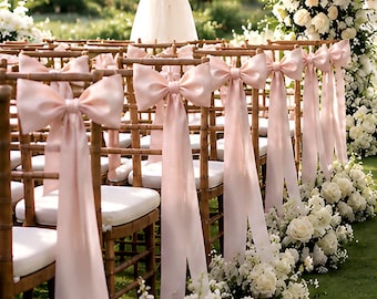 Pre-Tied Satin Wedding Chair Bows – Elegant Wedding Decorations for Church, Garden, Outdoor Aisle, Multiple Colors, Luxury Chair Back Bows