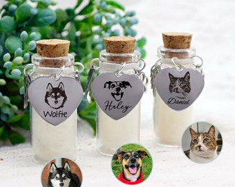 Tarro de recuerdo de piel de mascota con retrato, tarro conmemorativo de pelo de mascota personalizado, regalos de pérdida de mascotas, regalo personalizado de recuerdo de perros, regalos conmemorativos de perros y gatos