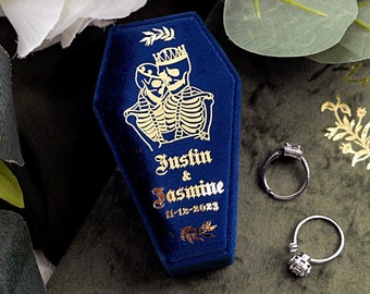 Sarg Samt Ring Box, personalisierte Halloween Gothic Hochzeit Verlobungsring Box, bis der Tod uns teilt Ringträger Box, Valentinstag Geschenk
