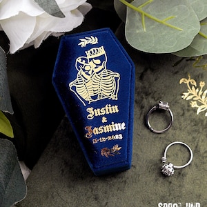 Coffin Velvet Ring Box, Personalized Halloween Gothic Wedding Engagement Ring Box, Til Death Do Us Part Ring Bearer Box,Valentine&#39;s Day Gift