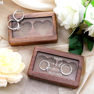 Ringdoos, dubbele trouwringdoos, verlovingsringdoos, doos ringdrager, houten ringdoos, voorstelringdoos, gepersonaliseerd ringkussen
