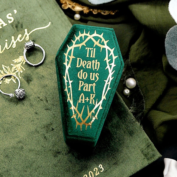 Coffin Velvet Ring Box, Personalized Halloween Wedding Engagement Ring Box, Til Death Do Us Part Ring Bearer Box, Valentine's Day Gift