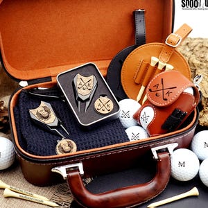 Golfcadeauset, gepersonaliseerde leren golfcadeauset voor golfer, golfballen golftoren, houder golftag tees, vaderdag golfcadeaus voor mannen