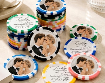 Custom Save the Date Poker Chips, Personalized Wedding Announcement Favors, Lucky in Love Wedding Tokens, Custom Names and Date Keepsake