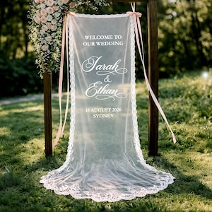 Welkomstbordje met ronde onderkant, pure tule bruiloftsborden, banner ceremoniereceptie, bruiloftsdecoratie, verlovingsfeest