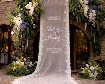 Lace Tulle Wedding Welcome Sign, Round Bottom Ceremony Reception Banner, Bridal Shower Decor