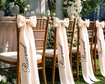 Pre-Tied Satin Wedding Chair Bows, Elegant Reserved Ceremony Aisle Decor