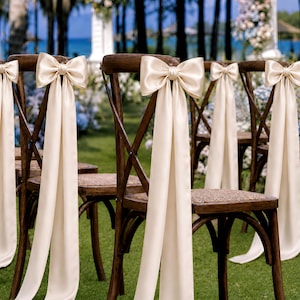Pre-Tied Satin Wedding Chair Bows, Elegant Aisle Decor, Ceremony Reception Accent