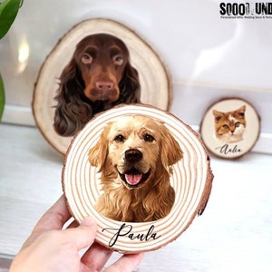 Custom Pet Portrait Wood Slice Decoration Ornament | Rustic Pet Wood Slice | Pet Photo with the Wood Slice | Dog Cat Memorial Gift