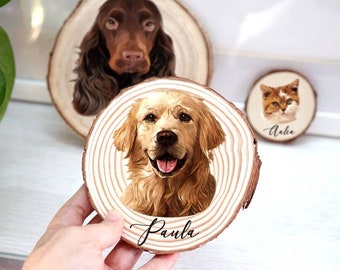 Ornement personnalisé de décoration de tranche de bois de portrait d’animal de compagnie | Tranche de bois rustique pour animaux de compagnie | Photo d'animal de compagnie avec la tranche de bois | Cadeau commémoratif de chat de chien