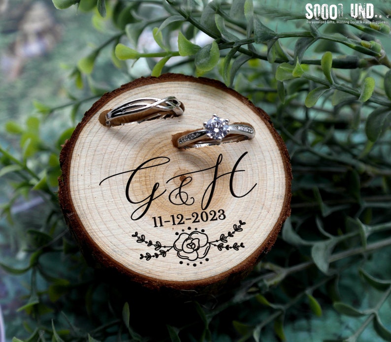 Boîte à bagues de mariage souche d'arbre, boîte porte-anneaux de souche d'arbre, boîte à bagues de fiançailles double pour cérémonie de mariage, boîte à bagues en bois, boîte à bagues pour proposition image 9