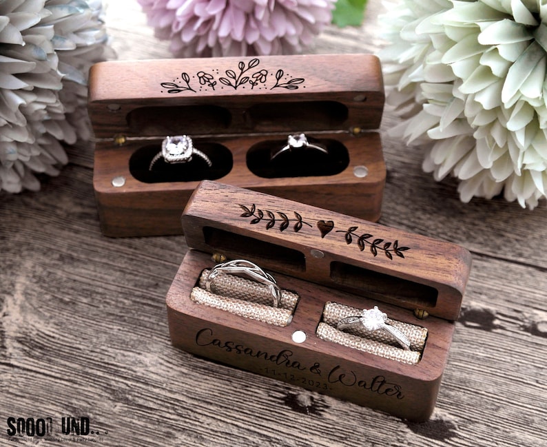 Ring Box, Wedding Ring Box, Double Engagement Ring Box, Ring Bearer Box, Wood Ring Box, Proposal Ring Box, Personalized Ring Pillow image 3