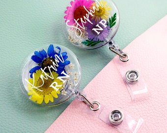 Custom Name NP Badge Reel, NP Student Personalized Name Real Flower Badge Reel, NP Graduation Gift, Nurses Doctors Teachers Gifts