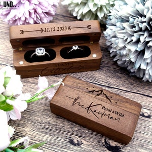 Caja de anillo, Caja de anillo de boda, Caja de anillo de compromiso doble, Caja portadora de anillo, Caja de anillo de madera, Caja de anillo de propuesta, Almohada de anillo personalizada imagen 6