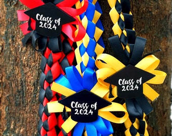 2024 CUSTOM Graduation Ribbon Lei + Acrylic Graduation Cap, Graduation Lei Personalize Customize Name on Cap, Graduation Gift