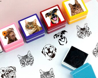 Sello de retrato de mascota personalizado, sello de foto de retrato de perro gato pájaro caballo conejo, sello de mascota autoentintado, sello de perro gato cabeza de mascota, regalo conmemorativo de mascota