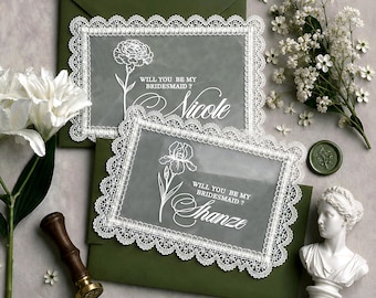 Personalized Lace Bridesmaid Proposal Card, Will You Be My Bridesmaid, Birth Flower Maid of Honor Gift