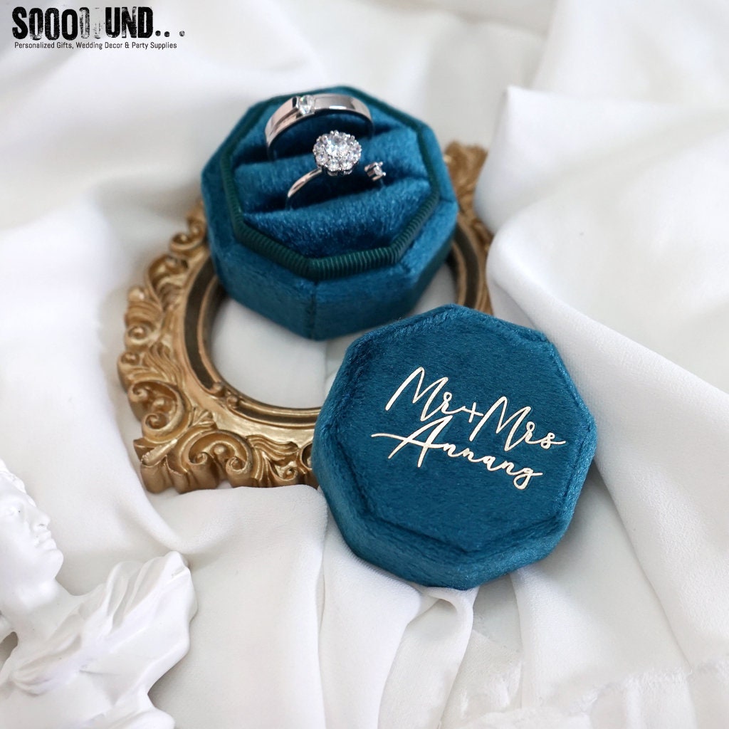 Velvet Ring Box, Wedding Ring Box, Ring Bearer Box, Engagement Ring B…