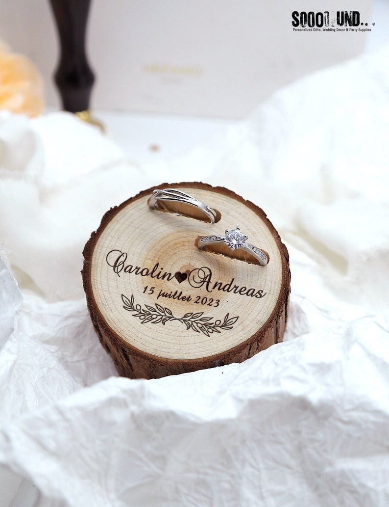 Boîte à bagues de mariage souche d'arbre, boîte porte-anneaux de souche d'arbre, boîte à bagues de fiançailles double pour cérémonie de mariage, boîte à bagues en bois, boîte à bagues pour proposition image 1