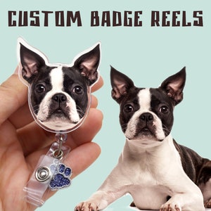 Pet Badge Reel, Custom Pet Portrait Photo Badge Reel, Dog Face Cat Face, Nurse Badge Reel, Retractable ID NP Badge Pet Cat Dog Photo, Doctor image 2