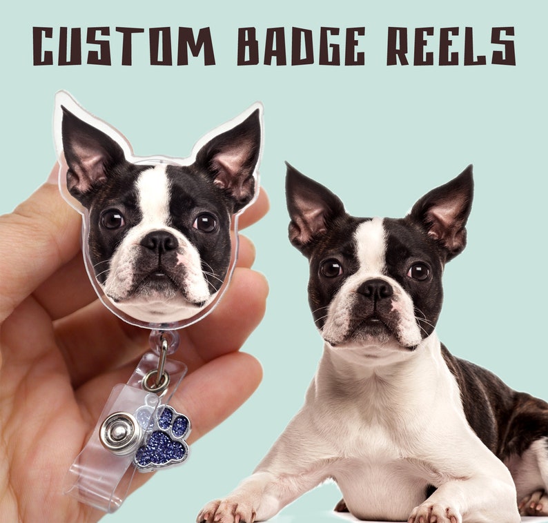 Pet Badge Reel, Custom Pet Portrait Photo Badge Reel, Dog Face Cat Face, Nurse Badge Reel, Retractable ID NP Badge Pet Cat Dog Photo, Doctor image 2