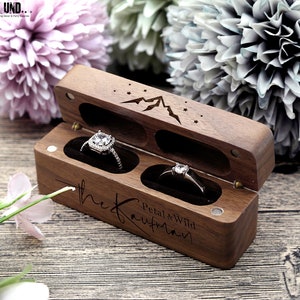 Caja de anillo, Caja de anillo de boda, Caja de anillo de compromiso doble, Caja portadora de anillo, Caja de anillo de madera, Caja de anillo de propuesta, Almohada de anillo personalizada imagen 8