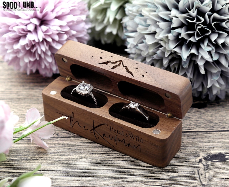 Ring Box, Wedding Ring Box, Double Engagement Ring Box, Ring Bearer Box, Wood Ring Box, Proposal Ring Box, Personalized Ring Pillow zdjęcie 8