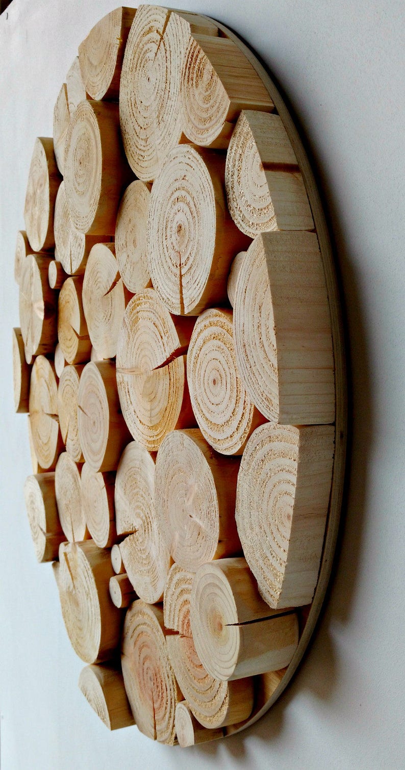Natural Wood Slice LOG MOSAIC Wall Art sculpture logs Etsy