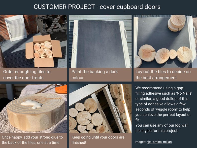 LOG WALL TILES: real wood fireplace cover or filler, faux log stack, wood wall covering image 8