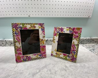 Whimsical Checked Floral Picture Frames – Bridal Shower, Office, Home Decor