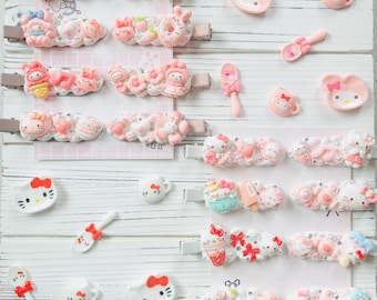 Pink and white Handmade Decoden Hair clips - 1 Piece | Cute Hair accessories | Kawaii Charms
