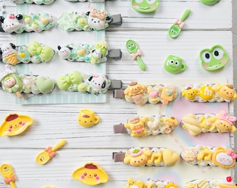 Green and yellow Handmade Decoden Hair clips - 1 Piece | Cute Hair accessories | Kawaii Charms