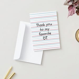 Bedankkaart ergotherapeut ergotherapie-assistent afdrukbare kaart print en vouw cadeau voor OT-handschrift blanco van binnen