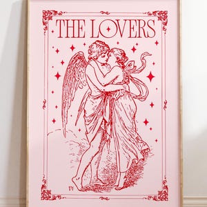 Art mural tarot imprimable, impression vintage, les amoureux, romantique, impression d'affiche rose, citation d'amour, décoration de dortoir, téléchargement, Saint-Valentin