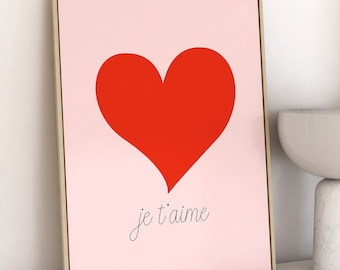 Je T'aime, I Love You, French Poster, French Prints, French Home Decor, Pink Wall Art, French Art Print, Paris Poster, Feminine Wall Art