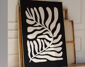 Abstract Leaf, Matisse Leaf, Boho Abstract Leaf Wall Art, Botanical Wall Art, Beige and Black, Bold Art Prints, Botanical Printable, Matisse