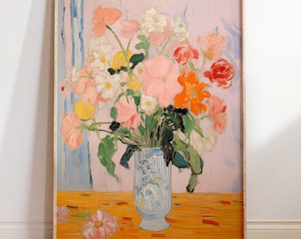 Vase of Flowers printable wall art, bright impressionist wall art print, cottagecore flower printable, wildflowers impressionist painting