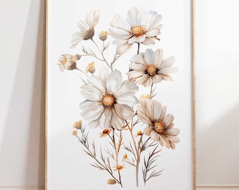 Daisy Flowers, Cottagecore print, Boho wall art, Flowers Print, Flower Print, Flower Wall Art, Botanical print, Feminine spring Mother's Day