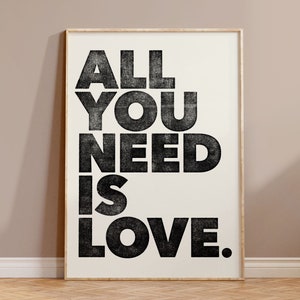 All You Need Is Love Instant Printable Wall Art Love Wall Art Boho Wall Art Love Quotes Typography Beige & Black Download image 1