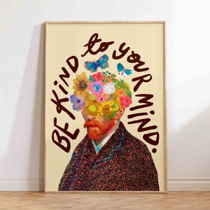 Be kind to your mind printable, be kind to your mind print, mental health printable, kindness printable wall art, mental health poster art image 1