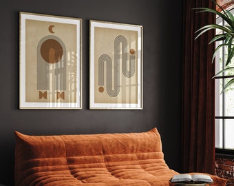 Midcentury Modern Duo • Set of 2 • PRINTABLE WALL ART • Abstract wall art • Retro • Vintage Prints • Boho • Bohemian • Bundle • 18 x 24 art