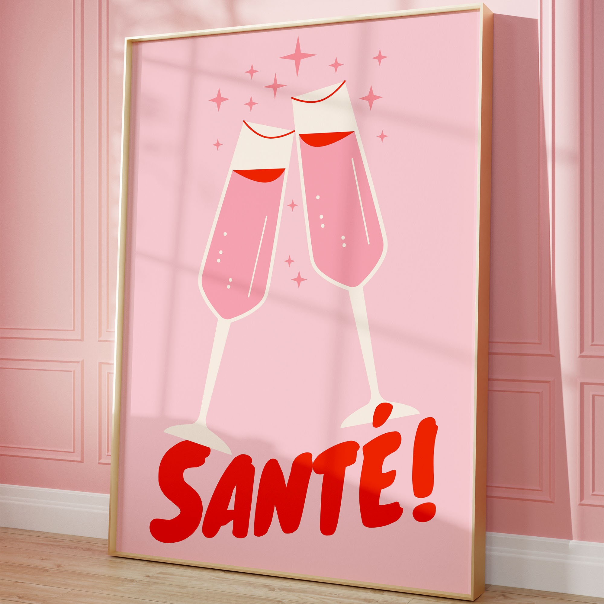 Santé, French Poster, Cheers, Drinks Poster, Alcohol, French Prints, French Home Decor, Pink Wall Art, French Art Print, Printable Quotes,