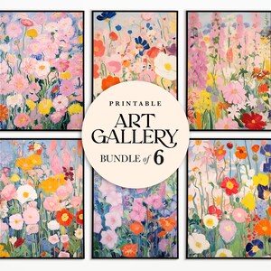Wildblumen Wand Kunst 6er Set Cottage core Ästhetischer Druck Wilde Blumen Printable Bundle Schöne Blumen Zeichnung Moderne Kunst Maximalist